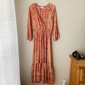 Anthropologie Boemo Pink Paisley Ruffled Maxi Dress Resort Beach Vacay Event S